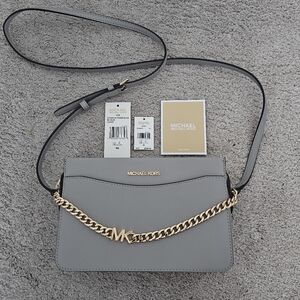 Authentic Michael Kors Gray Crossbody Bag with Gold Chain